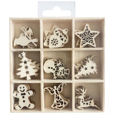 Wooden Embellishments Box: Pack of 45 image number 1