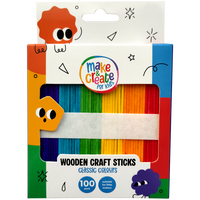 Multi-Coloured Wooden Craft Sticks: Pack of 100