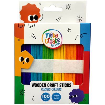 Multi-Coloured Wooden Craft Sticks: Pack of 100 image number 1