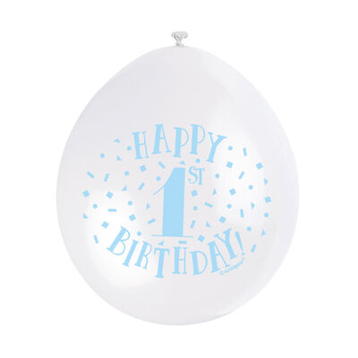 Blue White 1st Birthday Latex Balloons - 10 Pack image number 3