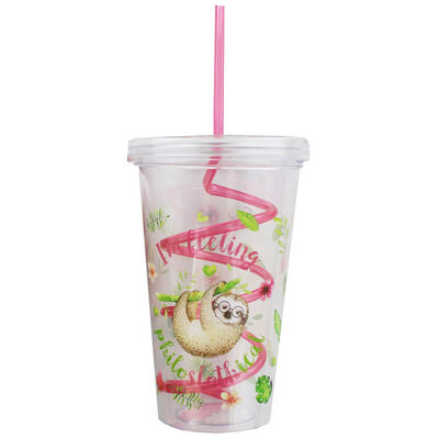 Sloth Plastic Drinking Cup With Spiral Straw image number 1