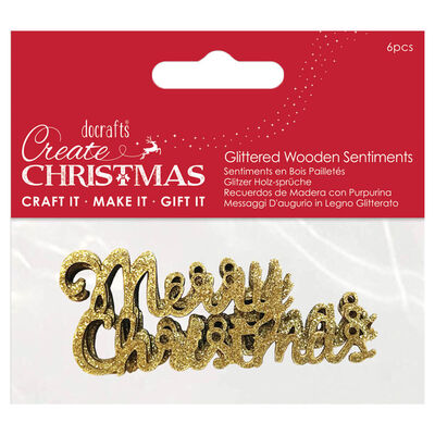 Gold Glitter Wooden Merry Christmas Embellishments: Pack of 6 image number 1