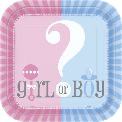 Gender Reveal Small Square Paper Plates - 10 Pack image number 1