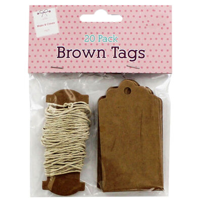 Brown Square String Tags: Pack of 20 From 0.25 GBP