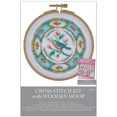 Cross Stitch Kit With Wooden Hoop: Bird Plate image number 1