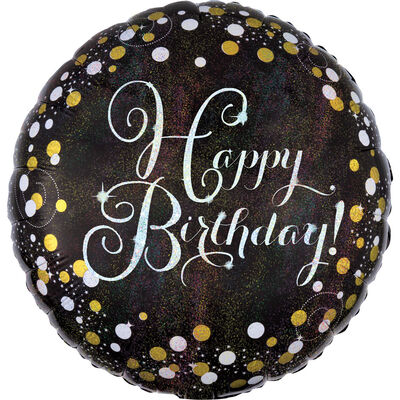 18 Inch Black Happy Birthday Helium Balloon image number 1