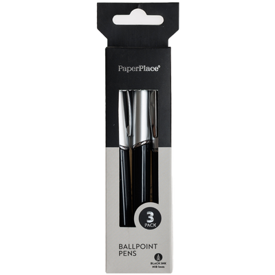 PaperPlace Black Ballpoint Pens: Pack of 3 image number 3