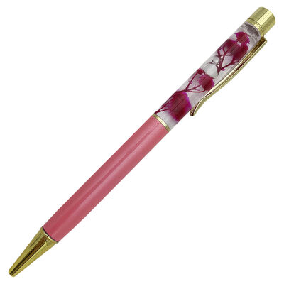 Gold 3D Flower Filled Ballpoint Pen: Pink image number 1