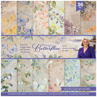 Sara Signature Vintage Butterflies Paper Pad: 12&rdquo; x 12&rdquo; image number 1