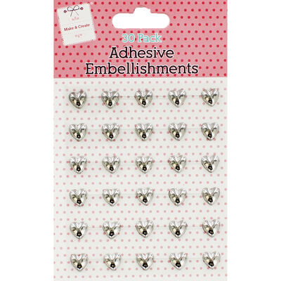 30 Pack Silver Heart Adhesive Embellishments image number 1