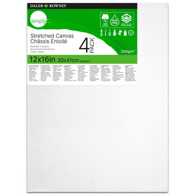 Daler Rowney Simply Pack of 4 Stretched Canvas 12 x 16 Inches image number 1