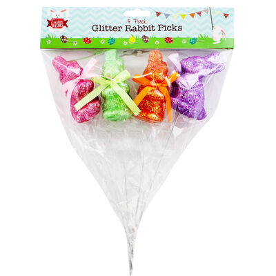 Glitter Easter Rabbit Picks - Pack Of 4 image number 1