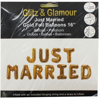 Gold Foil Just Married 16 Inch Balloons image number 1