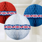 Red, White and Blue Hanging Honeycomb Balls - Set of 3 image number 2