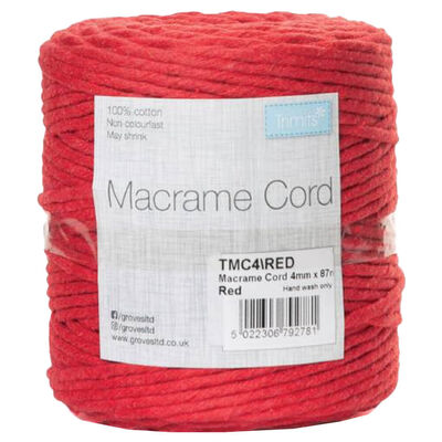 Trimits: Red Cotton Macrame Cord 87m x 4mm image number 1