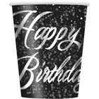 Black Silver Happy Birthday Paper Cups - 8 Pack image number 1