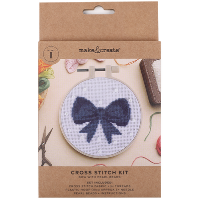Make Your Own Cross Stitch Kit: Bow with Pearl Beads image number 1