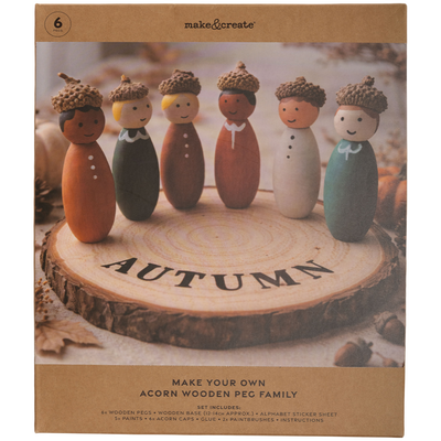 Make Your Own Acorn Wooden Peg Family: Pack of 6 Pegs image number 1