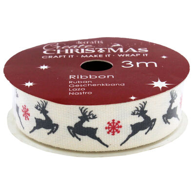 Reindeer Cotton Christmas Ribbon - 3m image number 2