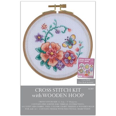 Cross Stitch Kit With Wooden Hoop: Floral Delight image number 1