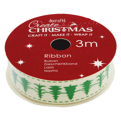 Christmas Trees Cotton Christmas Ribbon - 3m image number 1