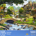 Greengrocers 500 Piece & Summer Stream 1000 Piece Jigsaw Puzzle with Portapuzzle Board Bundle image number 3