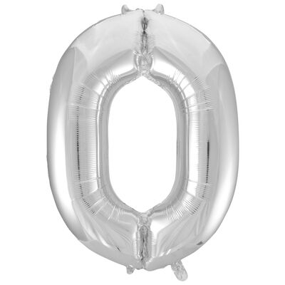 34 Inch Silver Number 0 Helium Balloon image number 1
