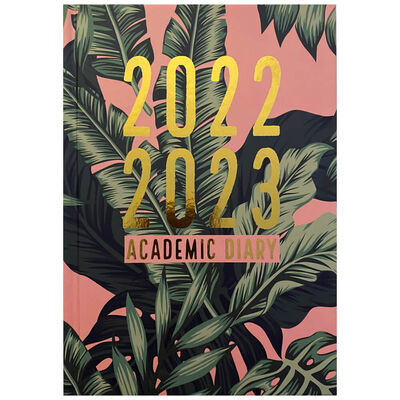 A5 Pink Leaf 2022-2023 Day to View Academic Diary image number 1