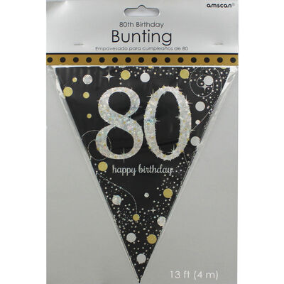 80th Birthday Black & Silver Foil Flag Bunting image number 1