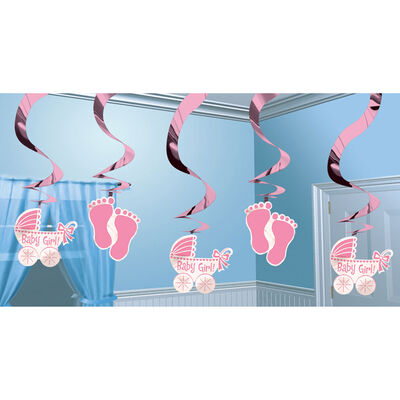 Pink Girl Baby Shower Hanging Swirl Decorations image number 2