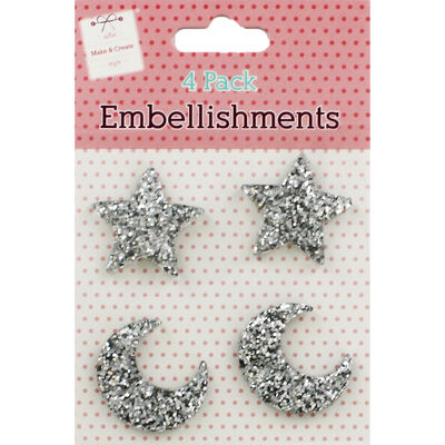 Silver Glitter Star and Moon Embellishments - 4 Pack image number 1