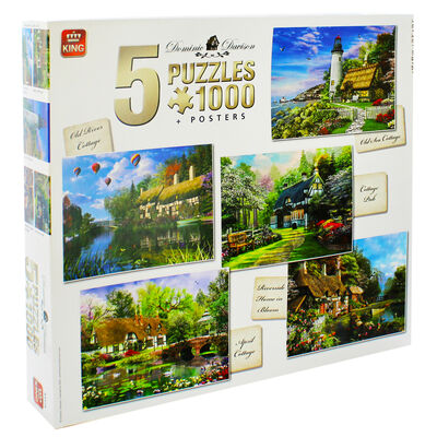 Cottage Themed 5-in-1 1000 Piece Jigsaw Puzzle Set image number 1