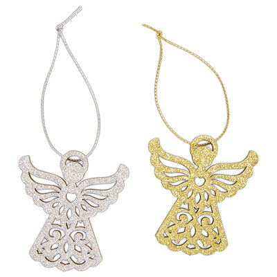 Glittered Gold Angel Wooden Tags: Pack of 4 image number 2