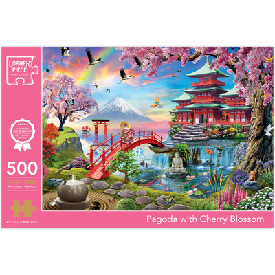 Pagoda With Cherry Blossom 500 Piece Jigsaw Puzzle image number 1