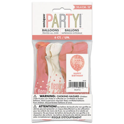 Rose Gold Happy Birthday Latex Balloons: Pack of 6 image number 1