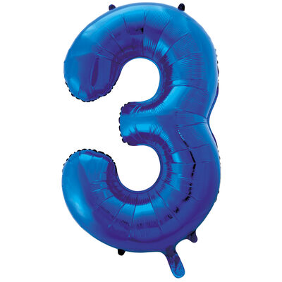 34 Inch Blue Number 3 Helium Balloon image number 1