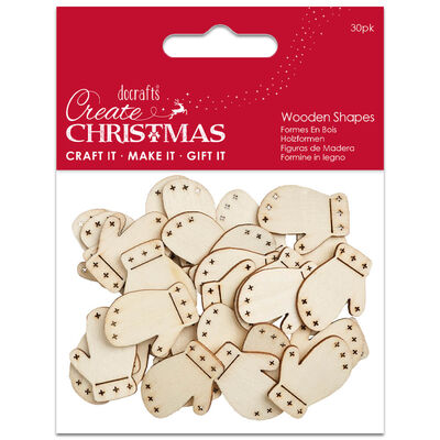Christmas Mini Mittens Natural Wooden Shapes: Pack of 30 image number 1