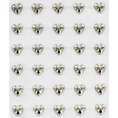 30 Pack Silver Heart Adhesive Embellishments image number 2