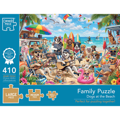 Family Puzzle Dogs at the Beach 410 Piece Jigsaw Puzzle image number 3