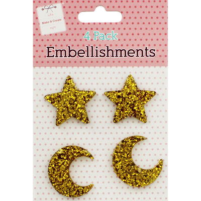 Gold Glitter Star and Moon Embellishments - 4 Pack image number 1