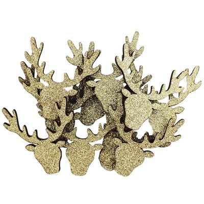 Gold Glitter Wooden Reindeer Embellishment: Pack of 12 image number 1