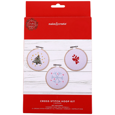 Christmas Mini Embroidery Cross Stitch Hoop Kit: Set of 3 image number 1
