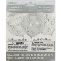 Silver Confetti Balloons - 6 Pack
