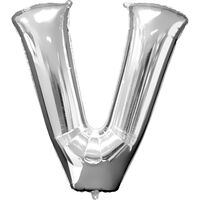 34 Inch Silver Letter V Helium Balloon