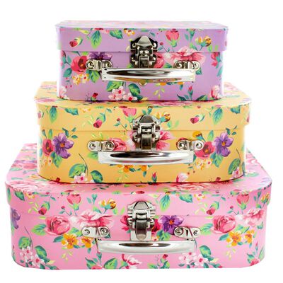 Vintage Floral Storage Suitcases: Set of 3 image number 1