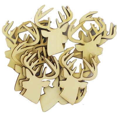 Wooden Reindeer Head Embellishments - 12 Pack image number 1