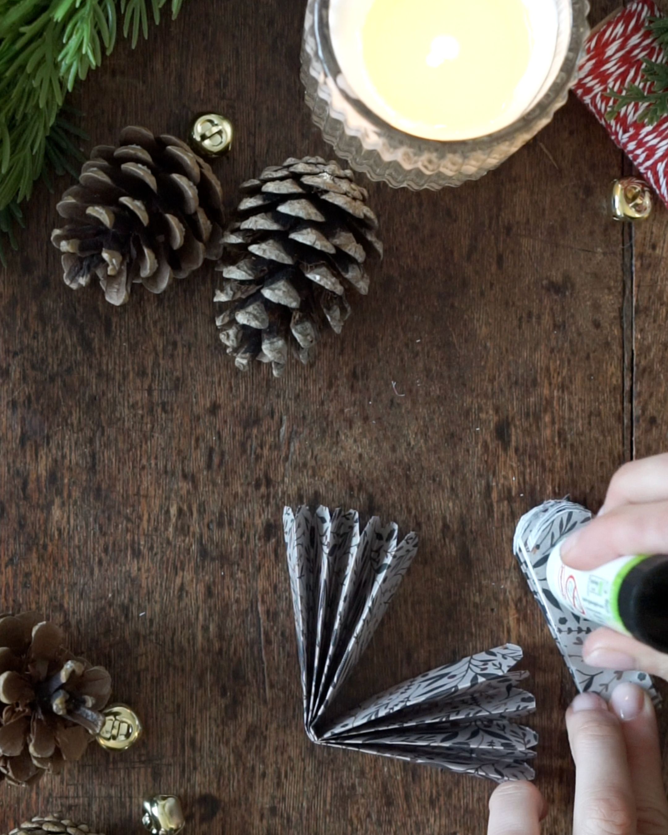 DIY Paper Fan Rosette Step 3 Glue each folded piece.