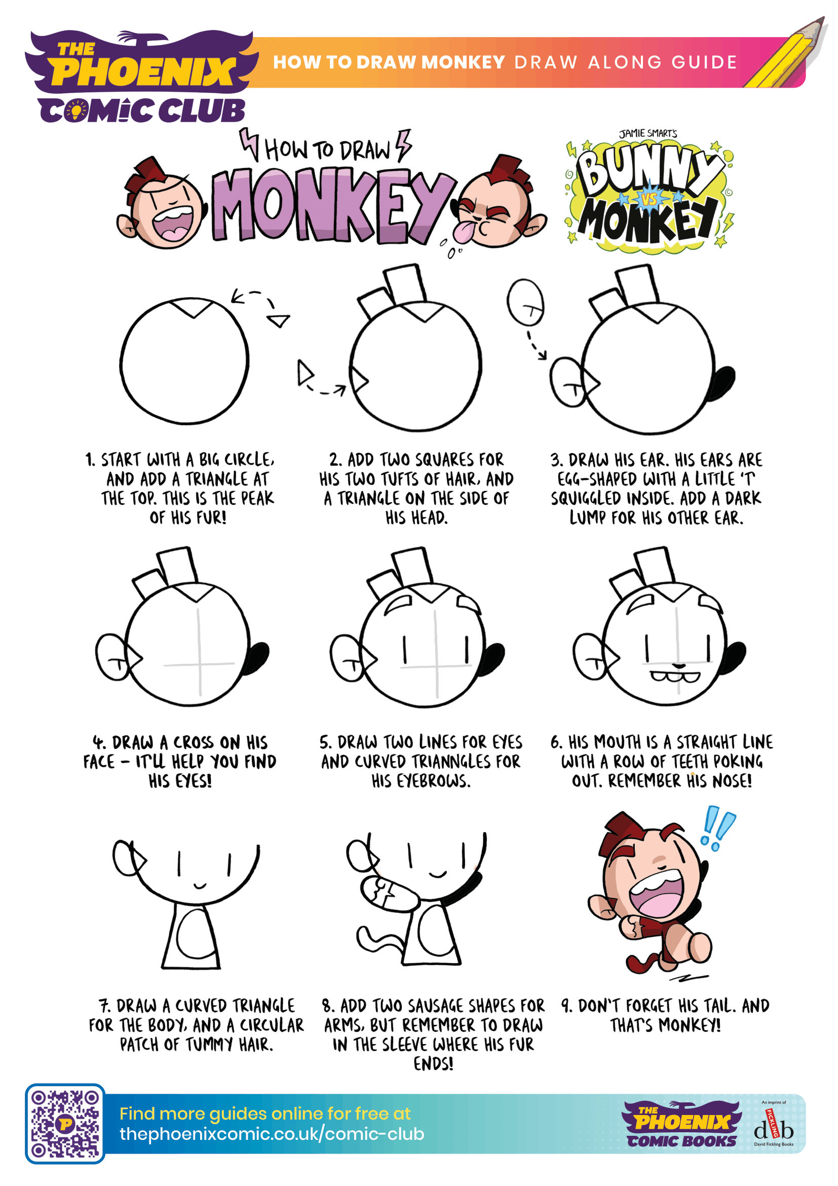 Step by step guide on how to draw Monkey from Bunny Vs Monkey.
