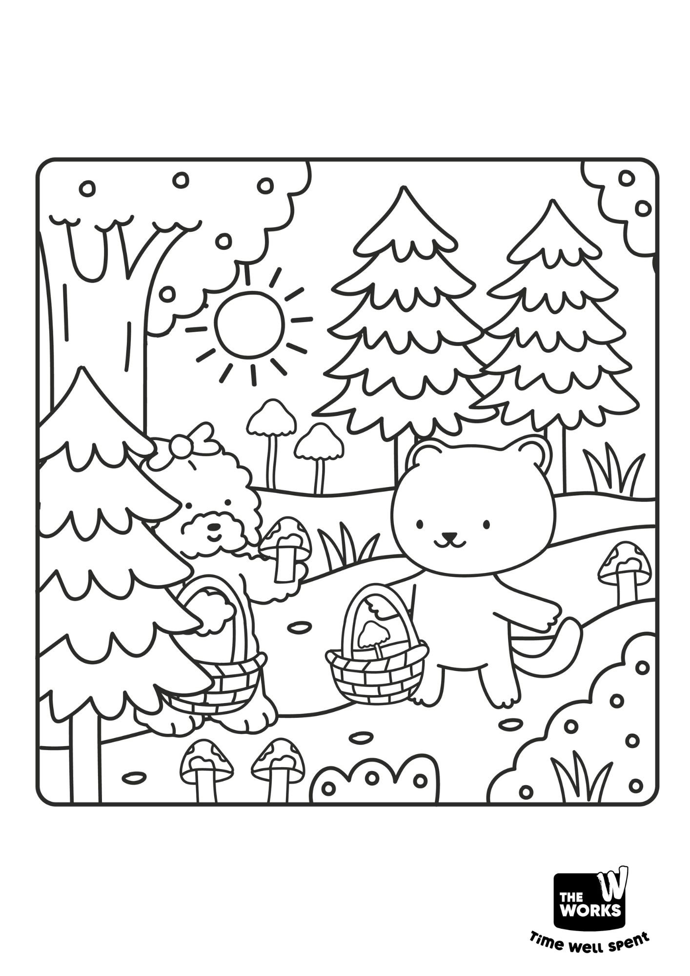 Two animals foraging for mushrooms in the woods.