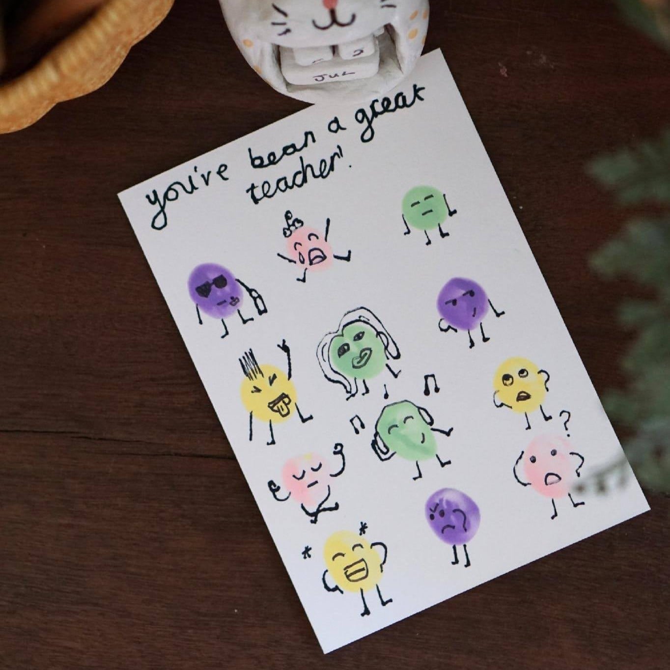 Fingerprint Jelly Bean People Card for Teachers.